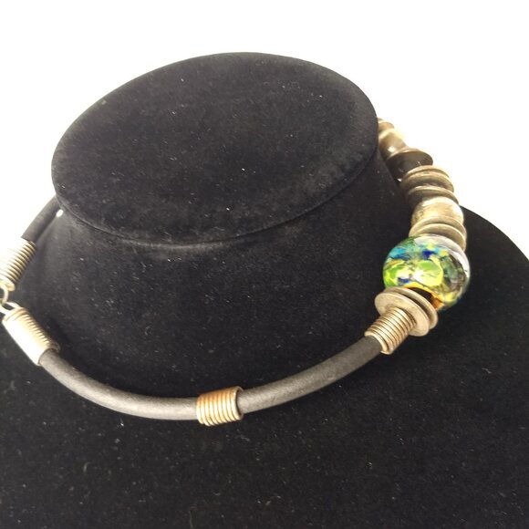 Steampunk Glass Bead Choker Necklace Art to Wear Bold Statement Unique Fun - Picture 6 of 8